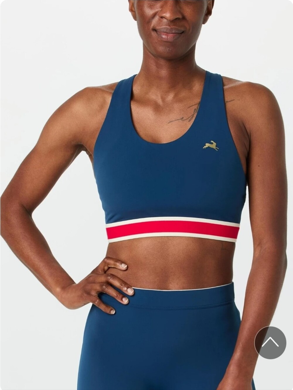 Tracksmith Blue Sports Bra Red and White Stripe Measurements No Tag Size Small